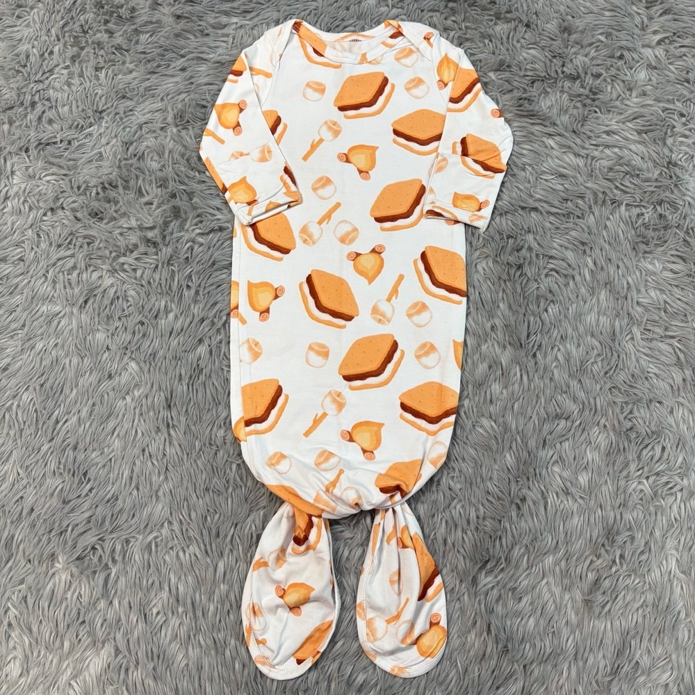 Miller & Co. S'mores Print Baby Knot Gown Bamboo Infant 0-3 Months NEW